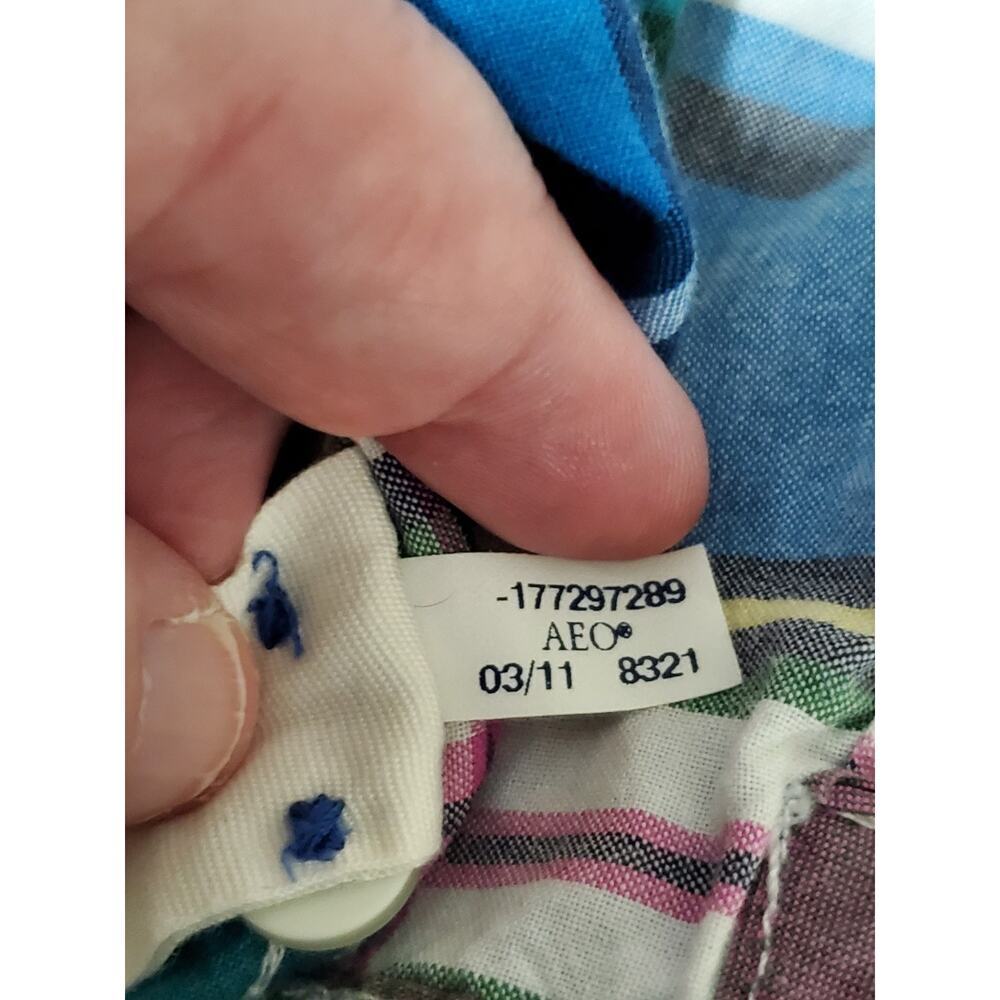 American Eagle Shirt Mens Large Green Blue Plaid Check Classic Fit Button Down - Picture 3 of 12
